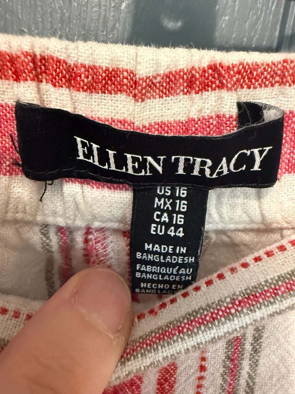 Ellen Tracy Pink and White Striped Linen-Blend Wide Leg Elastic Waist Pants - Picture 2 of 4